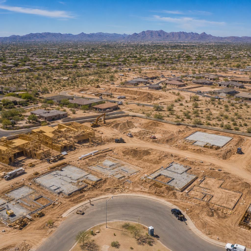 Gilbert Arizona construction project with roll-off dumpster and portable toilet rentals
