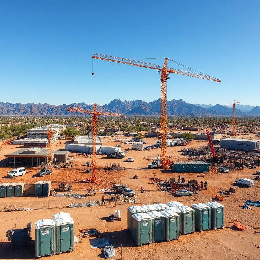 Construction jobsite in Phoenix Arizona with porta potties