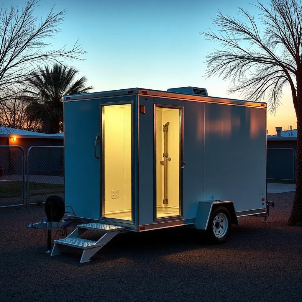 Portable shower trailer at a Phoenix construction workforce lodging site