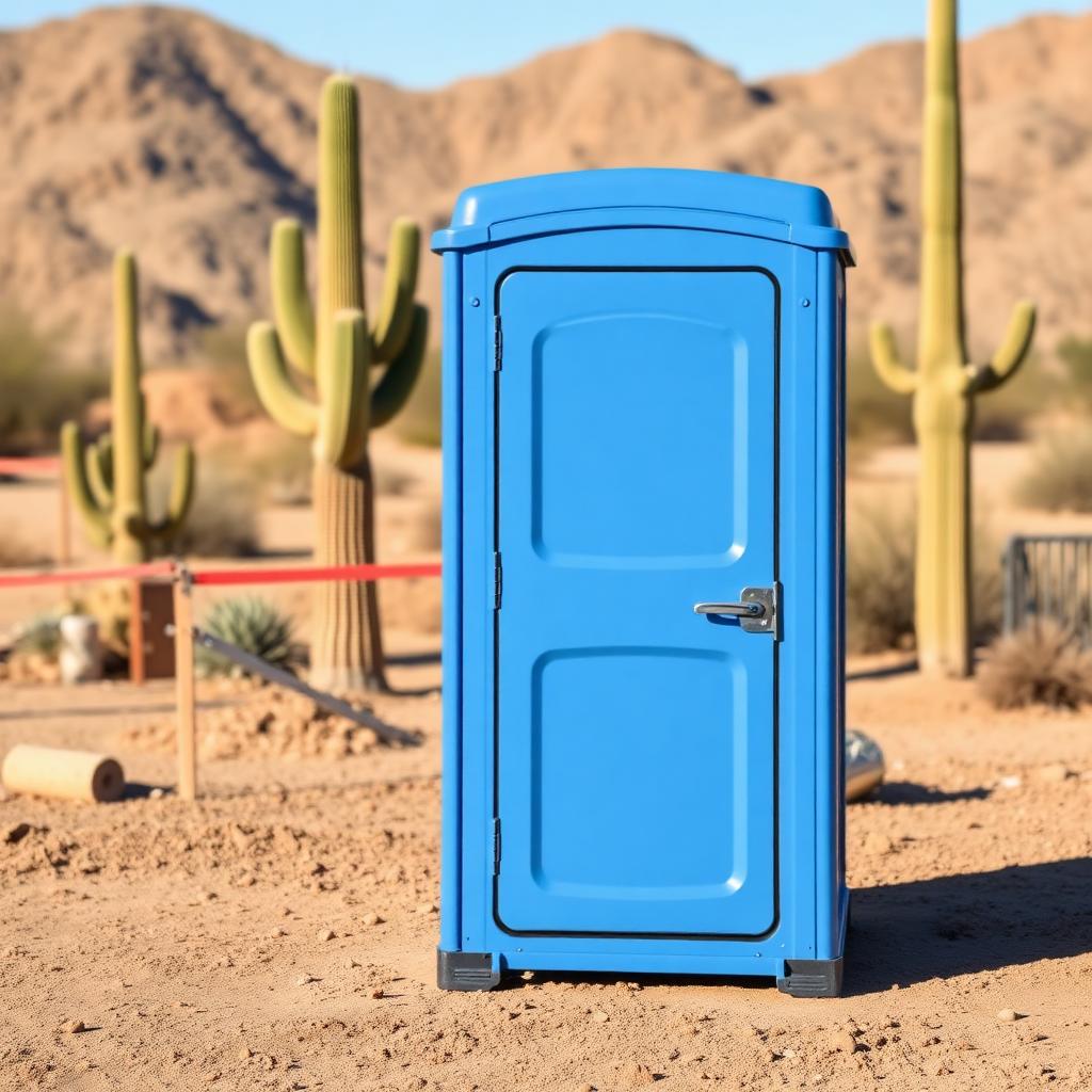 Blue standard porta potty unit on a Phoenix Arizona construction site